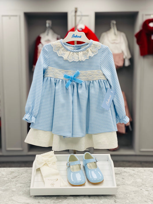 AW25 BABINE Blue Dogtooth Girls Dress - 2612805