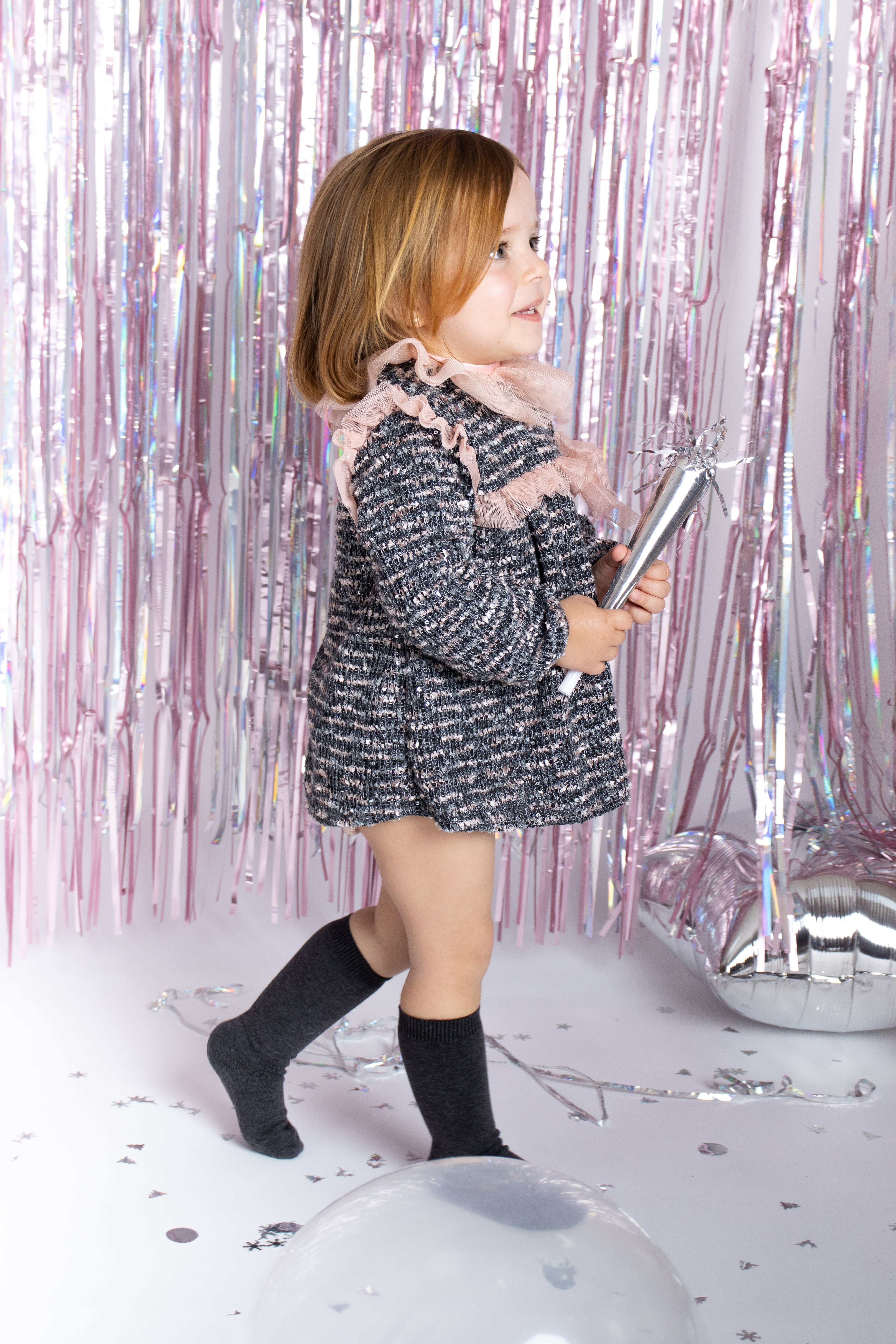 AW25 CALAMARO Lips Girls Grey & Pink Tweed Dress & Knickers - 22107