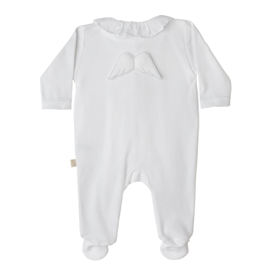 BABY GI Angel Wings White Unisex Frill Collar Cotton Babygrow