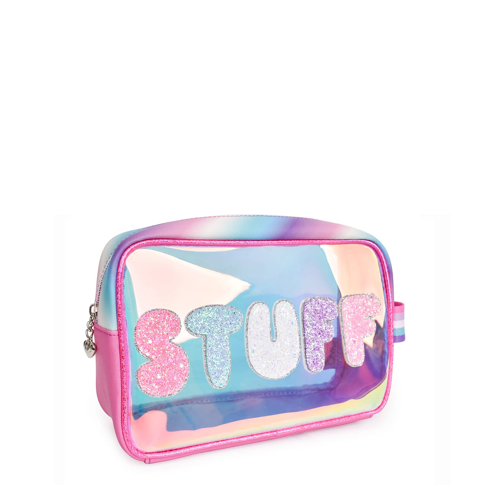 Detail view of OMG Accessories Stuff iridescent clear pouch