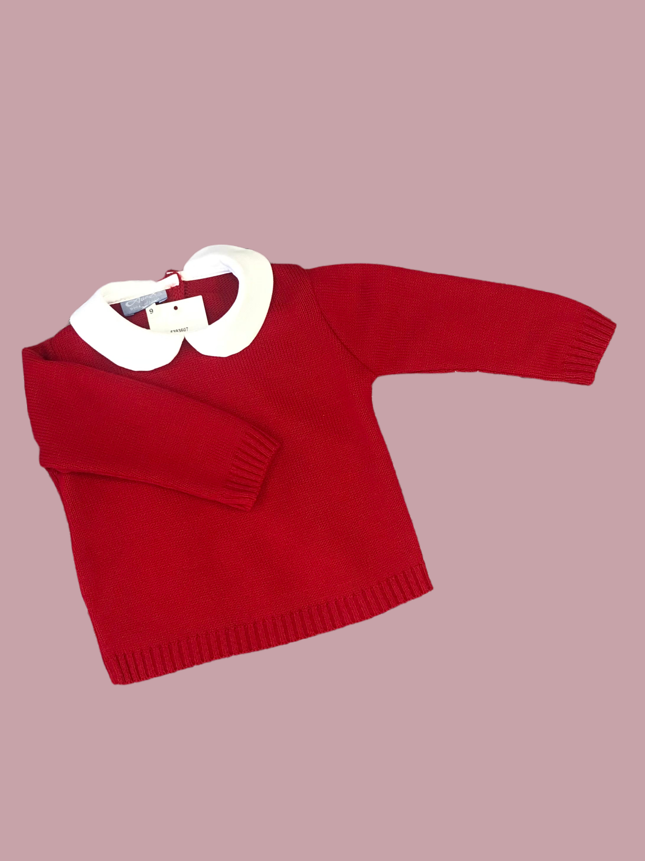 AUREA Red Boys Knitted Jumper with Peter Pan Collar - CLEARANCE SALE