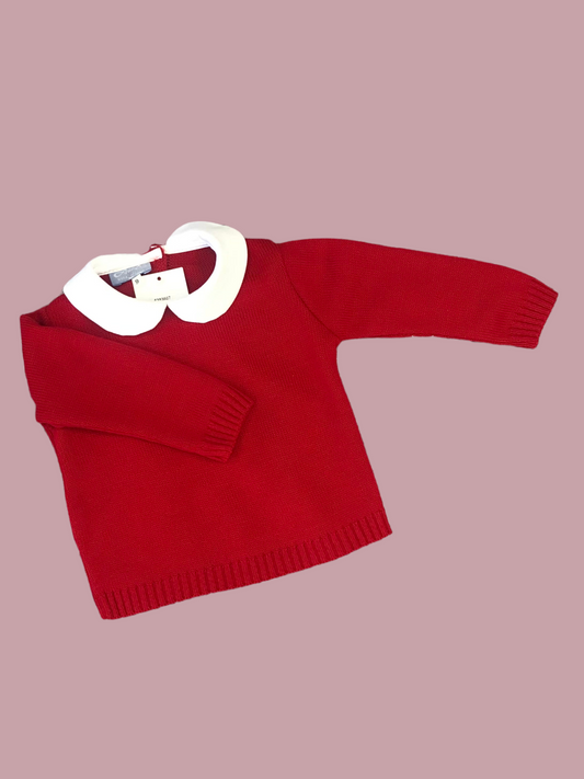 AUREA Red Boys Knitted Jumper with Peter Pan Collar - NON RETURNABLE