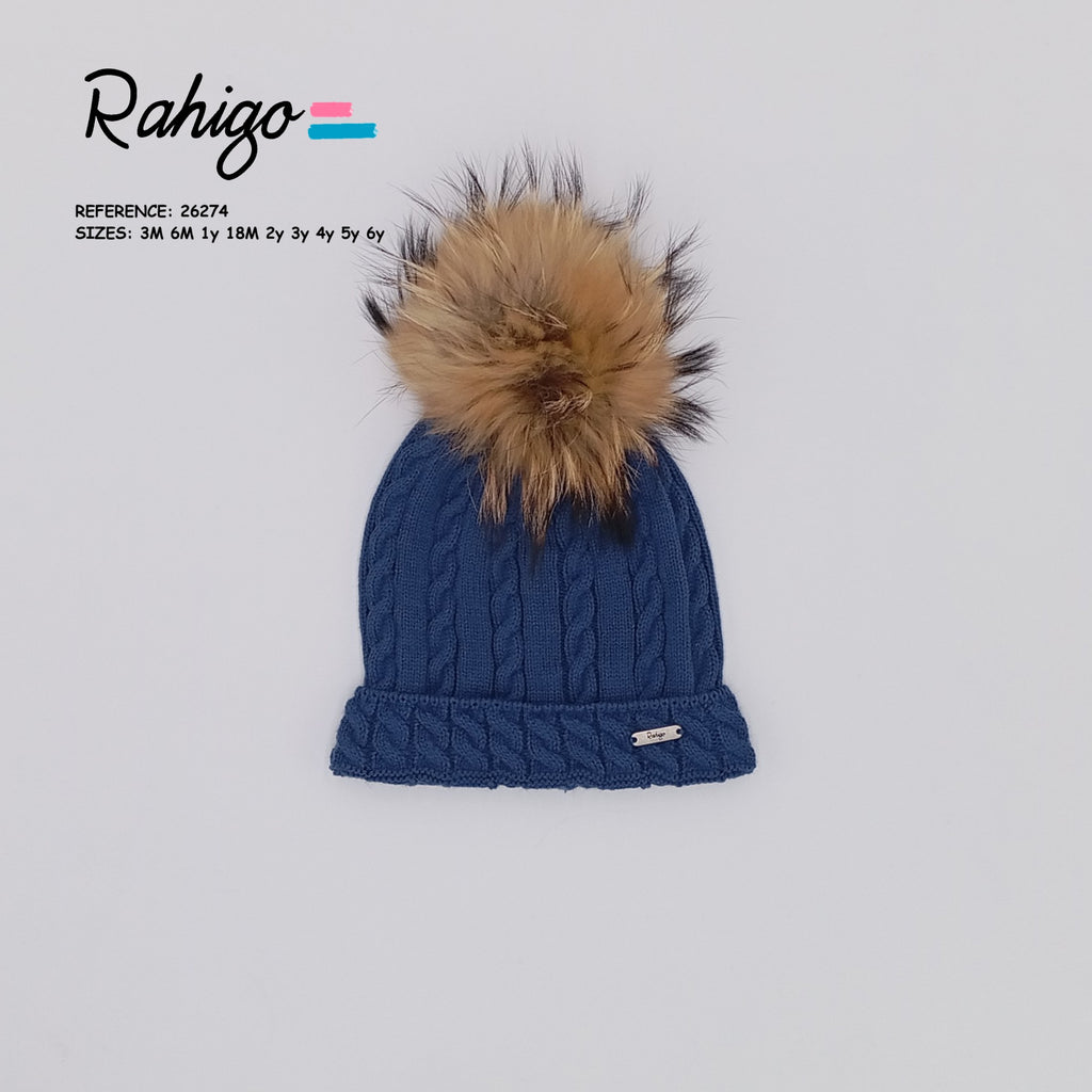 RAHIGO Oxford Blue Boys Fur Pom Pom Hat - 26274