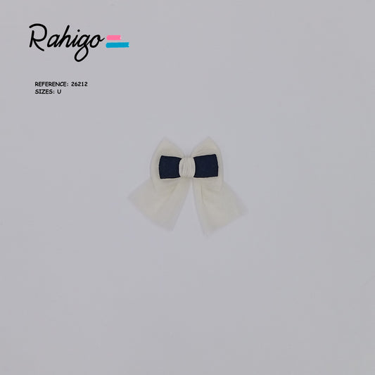 Rahigo navy and cream girls tulle hair bow on crocodile clip.