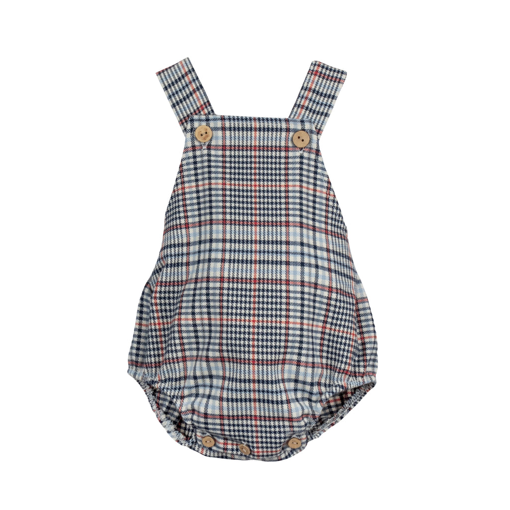 Calamaro Tietar boys navy pale blue and rust check bubble romper