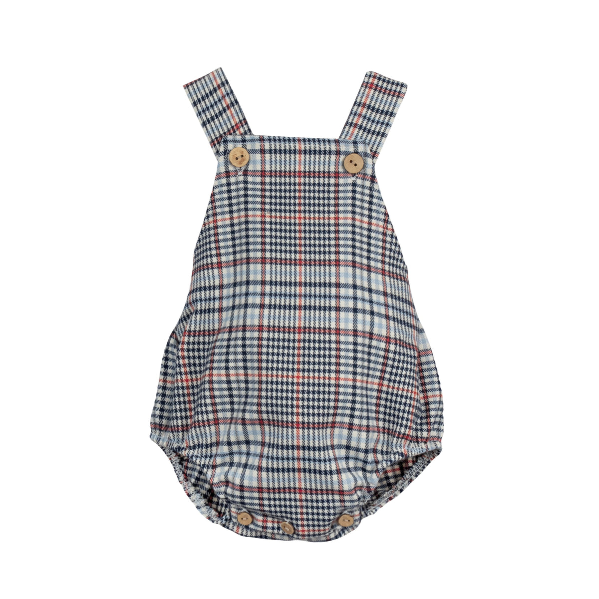 Calamaro Tietar boys navy pale blue and rust check bubble romper