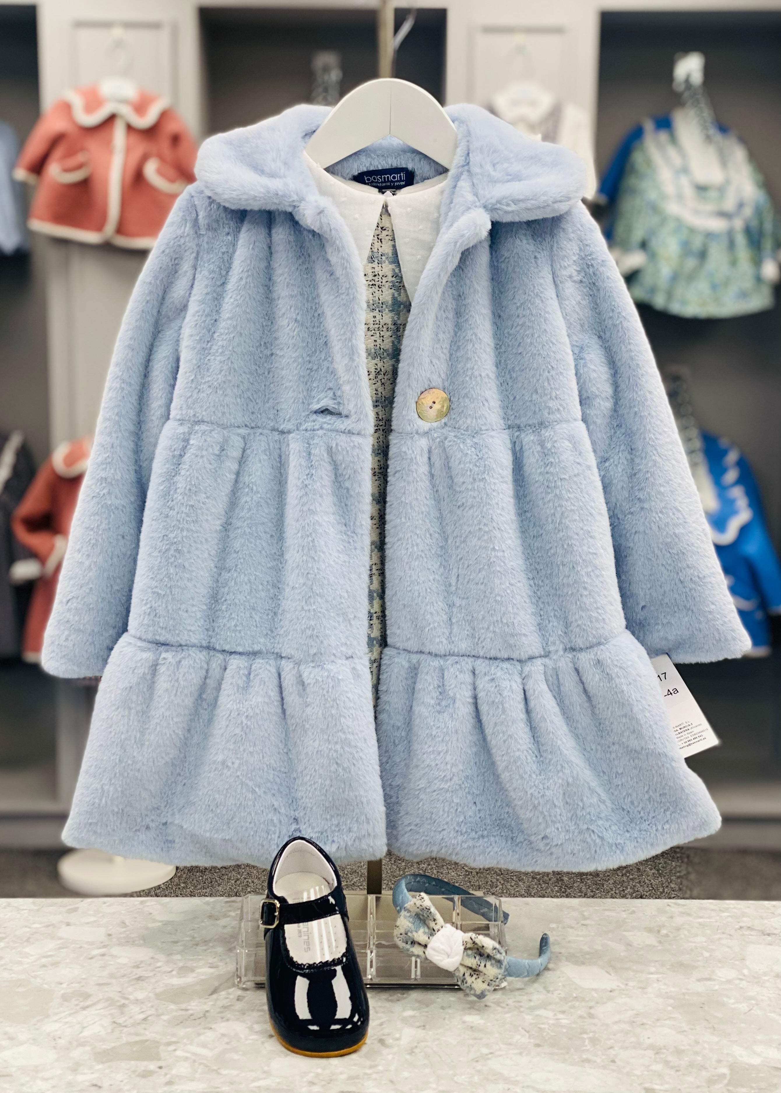 BASMARTI AW24 Blue Faux Fur Girls Coat - CLEARANCE SALE
