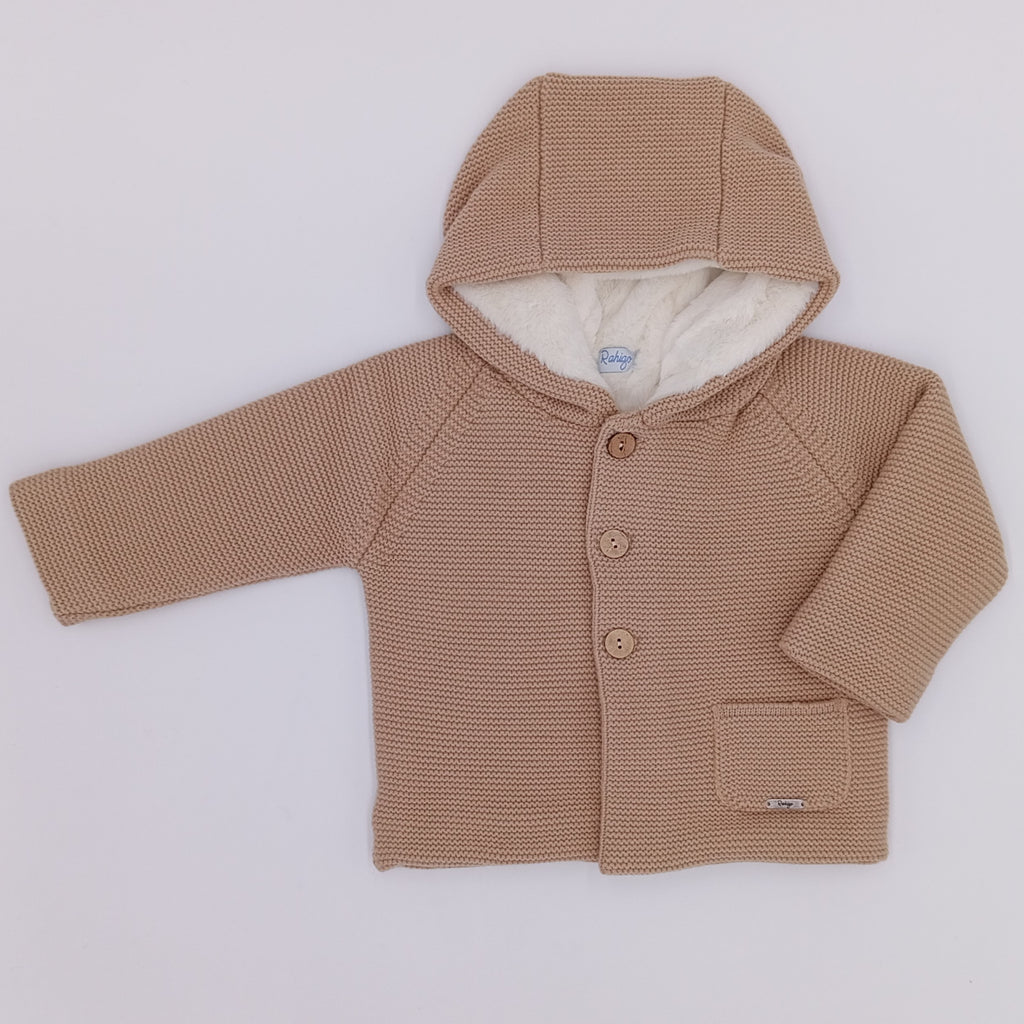 PRE-ORDER RAHIGO Camel Lined Knitted Coat with Fur Hood