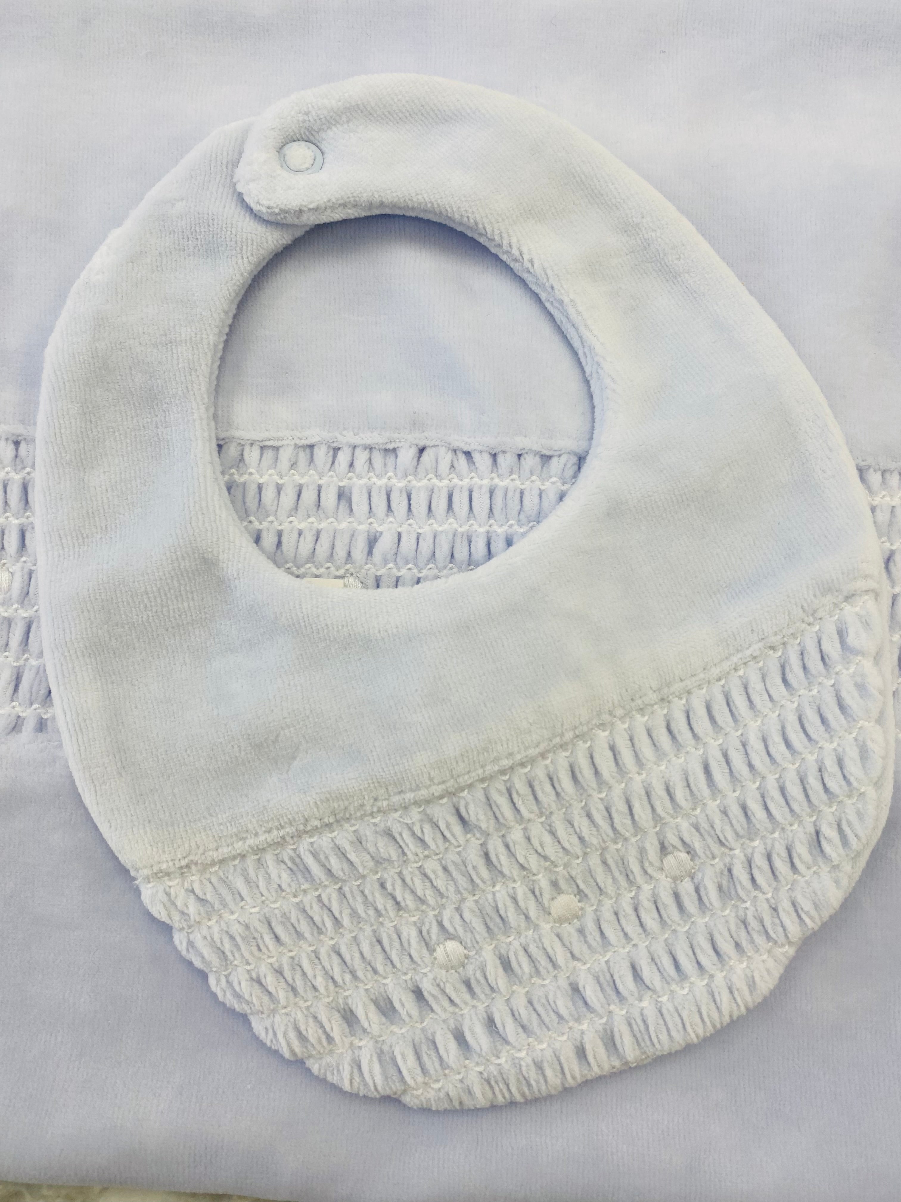 AW25 DEOLINDA Fantasy Boys Blue Velour Smocked Bib - 25B18