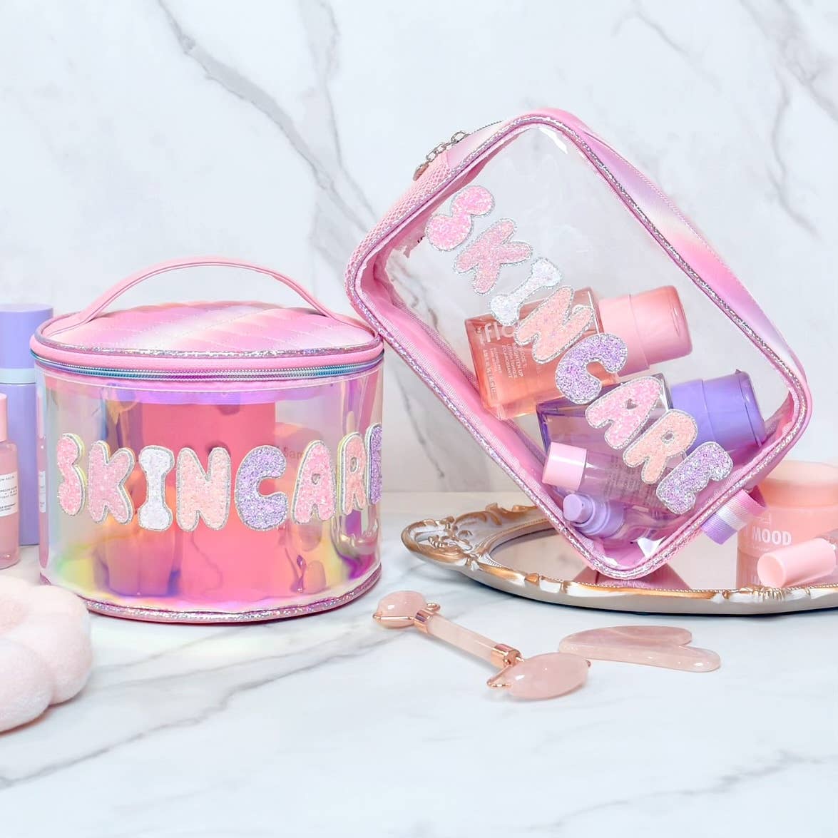 OMG ACCESSORIES 'Skincare' Glazed Clear Rounded Glam Bag