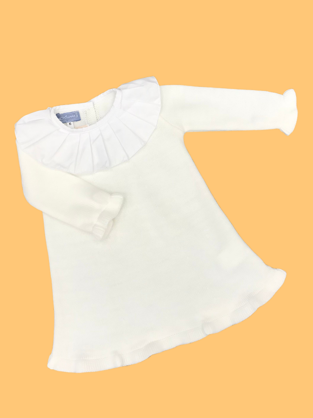 AUREA Cream Girls Knitted Dress with Pleated Collar - CLEARANCE SALE
