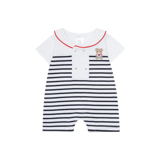 DEOLINDA SS25 Marine Navy & White Boys Romper - 251151