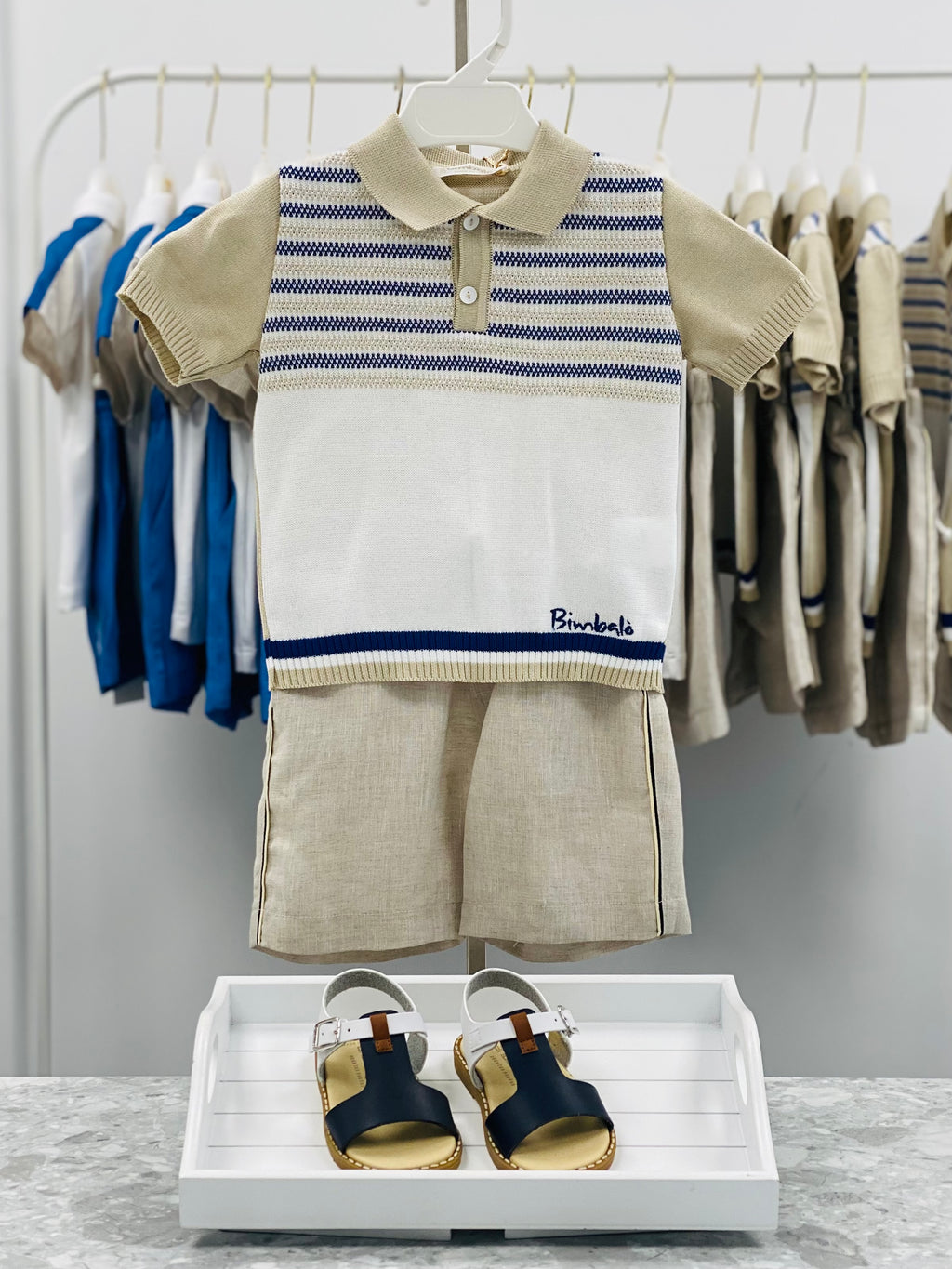 BIMBALO Boys Navy & Beige Knitted Top & Shorts