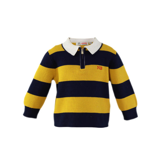 MIRANDA NEL BLU Navy & Mustard Stripe Baby Boys Knitted Polo Top - 1109