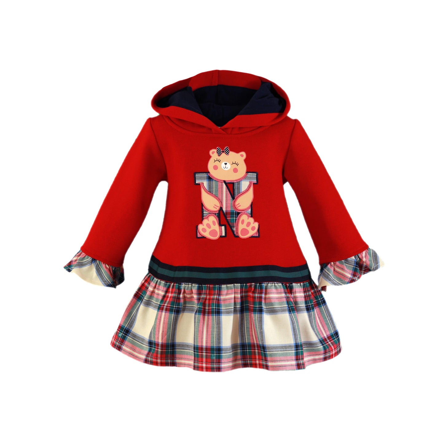 MIRANDA NEL BLU Baby Girls Red Tartan Hoodie Dress - 1200V