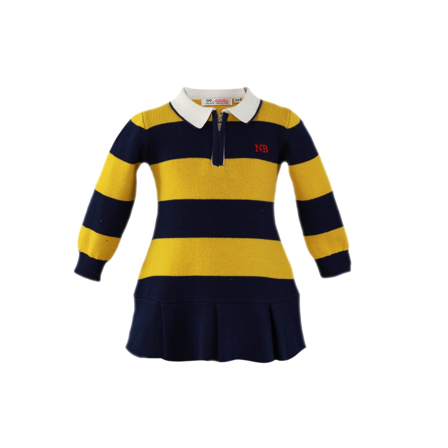 MIRANDA NEL BLU Navy & Mustard Stripe Baby Girls Knitted Polo Dress - 1209