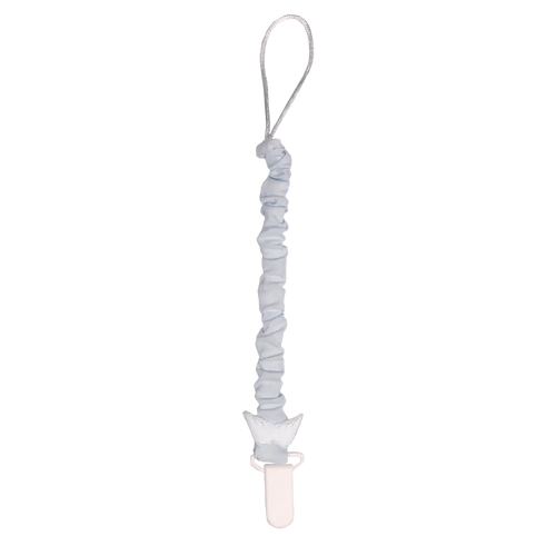 Baby Gi blue Pima cotton baby dummy clip with signature angel wings detail, made in Portugal.