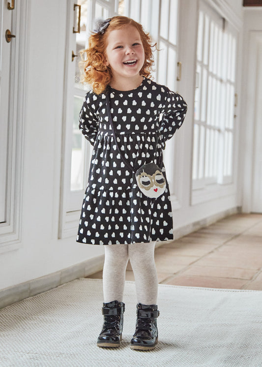 MAYORAL Girls Black Heart Print Dress with Handbag - 4932