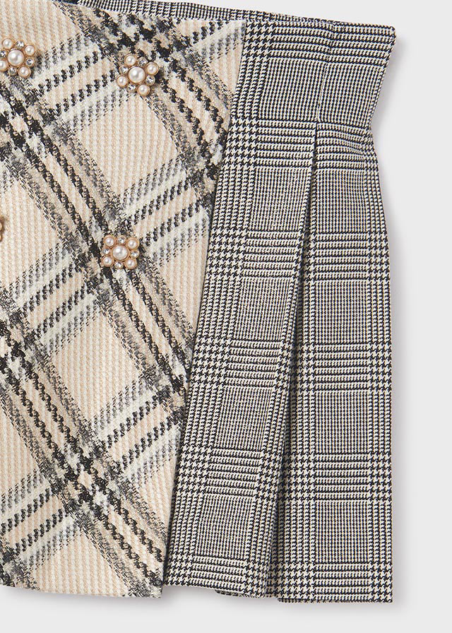 ABEL & LULA AW23 Girls Beige & Black Plaid Skirt Set - CLEARANCE SALE