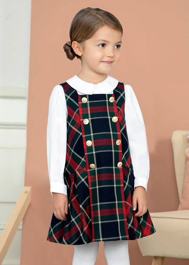 ABEL & LULA AW23 Girls Navy Tartan Pinafore Dress & Blouse - CLEARANCE SALE