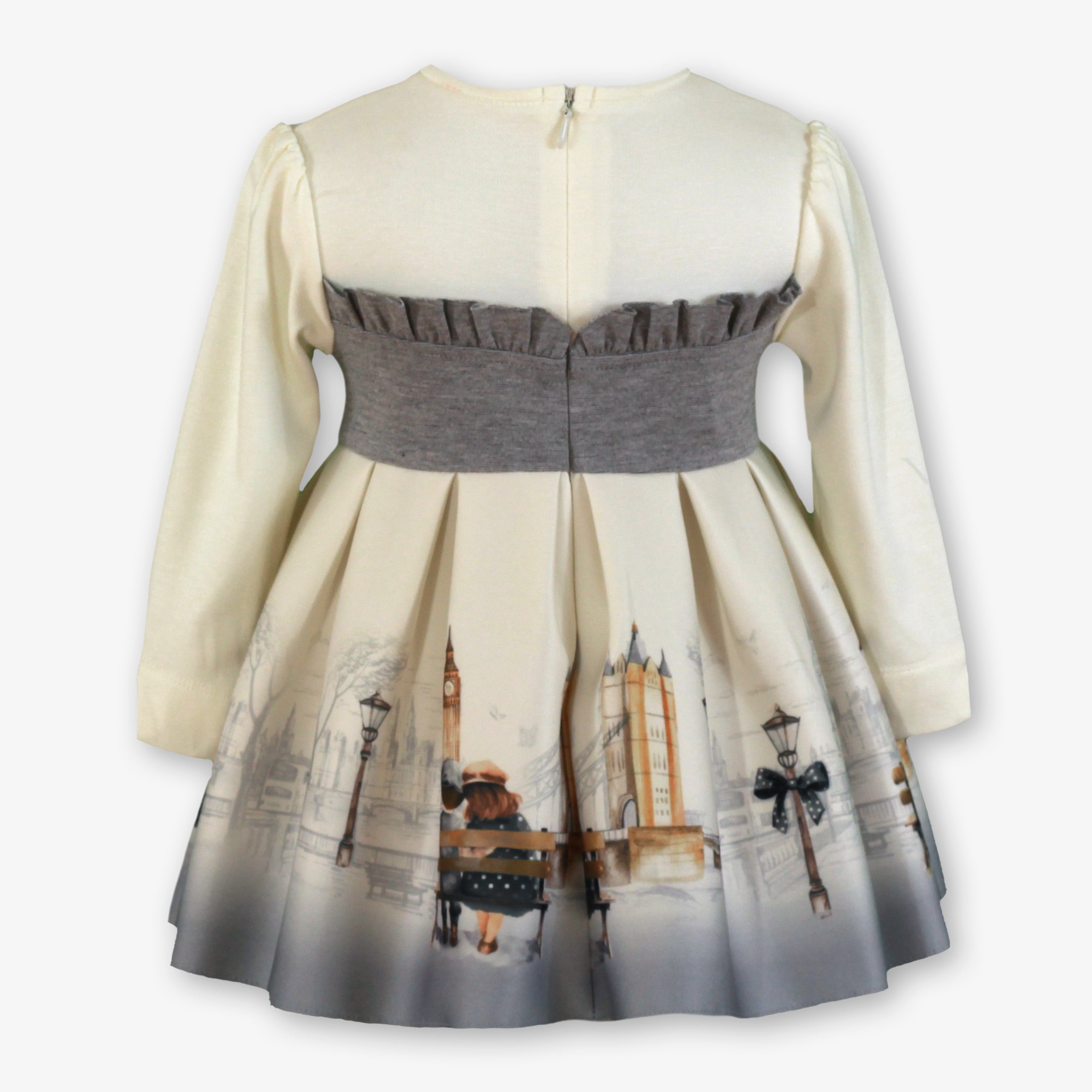 AW25 MIRANDA Cream & Grey Girls Dress - 136V