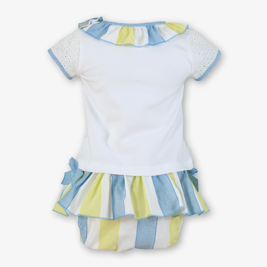 MIRANDA Blue & Yellow Stripe Girls Jam Pant Set 