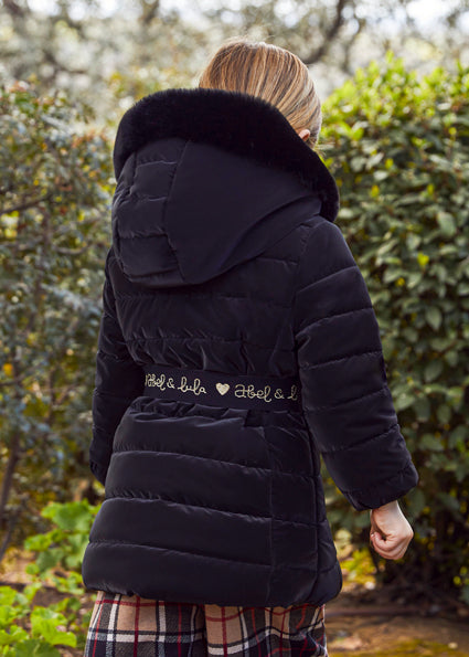 ABEL & LULA Girls Black Padded Coat with Belt - 5839