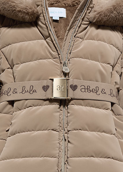 ABEL & LULA Girls Camel Padded Coat with Belt - 5839