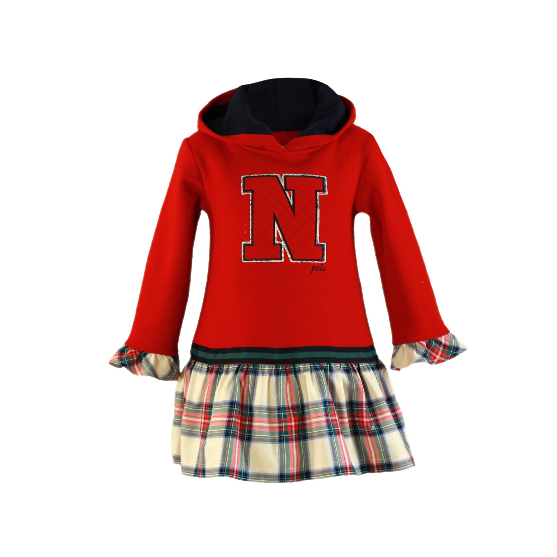 MIRANDA NEL BLU Girls Red Tartan Hoodie Dress 1400V