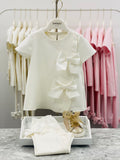 BIMBALO Girls Cream Bow Leggings Set