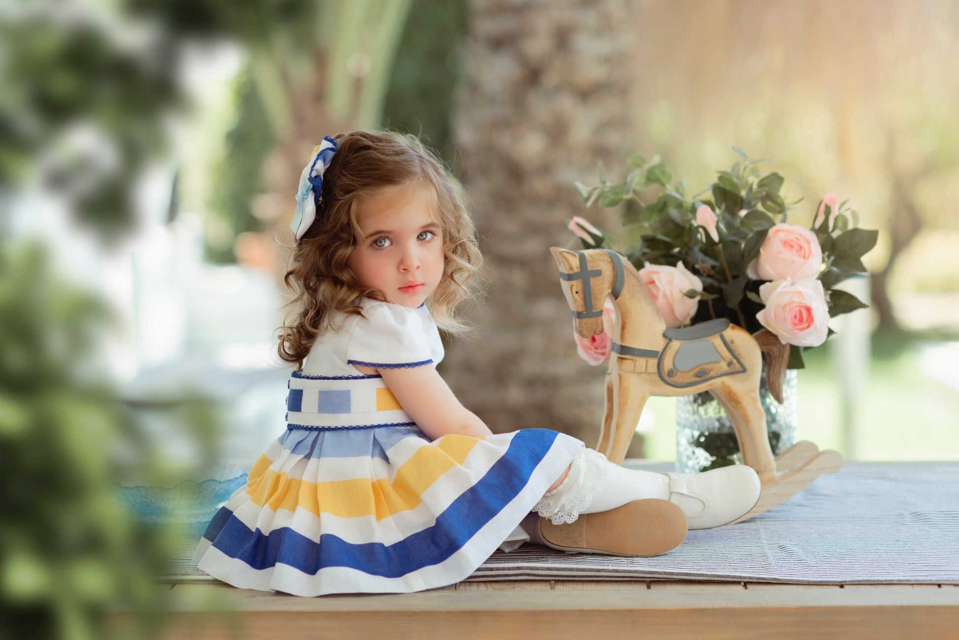 MIRANDA Blue & Yellow Stripe Baby Girls Dress - 144V