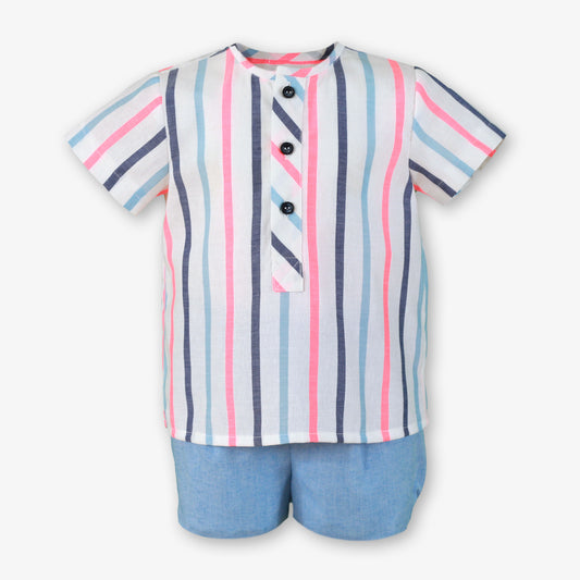 Miranda Neon and Blue Stripe boys short set front view