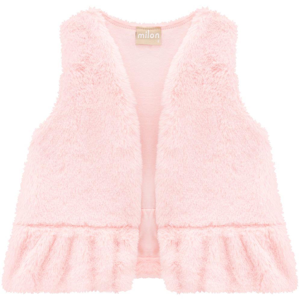 MILON Girls J'adore Pink & White Leggings Set with Faux Fur Gilet - 14561