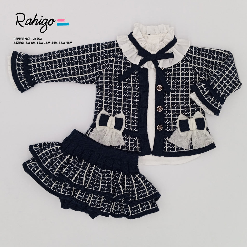 RAHIGO Navy & Cream Girls Three Piece Skort Set - 26203