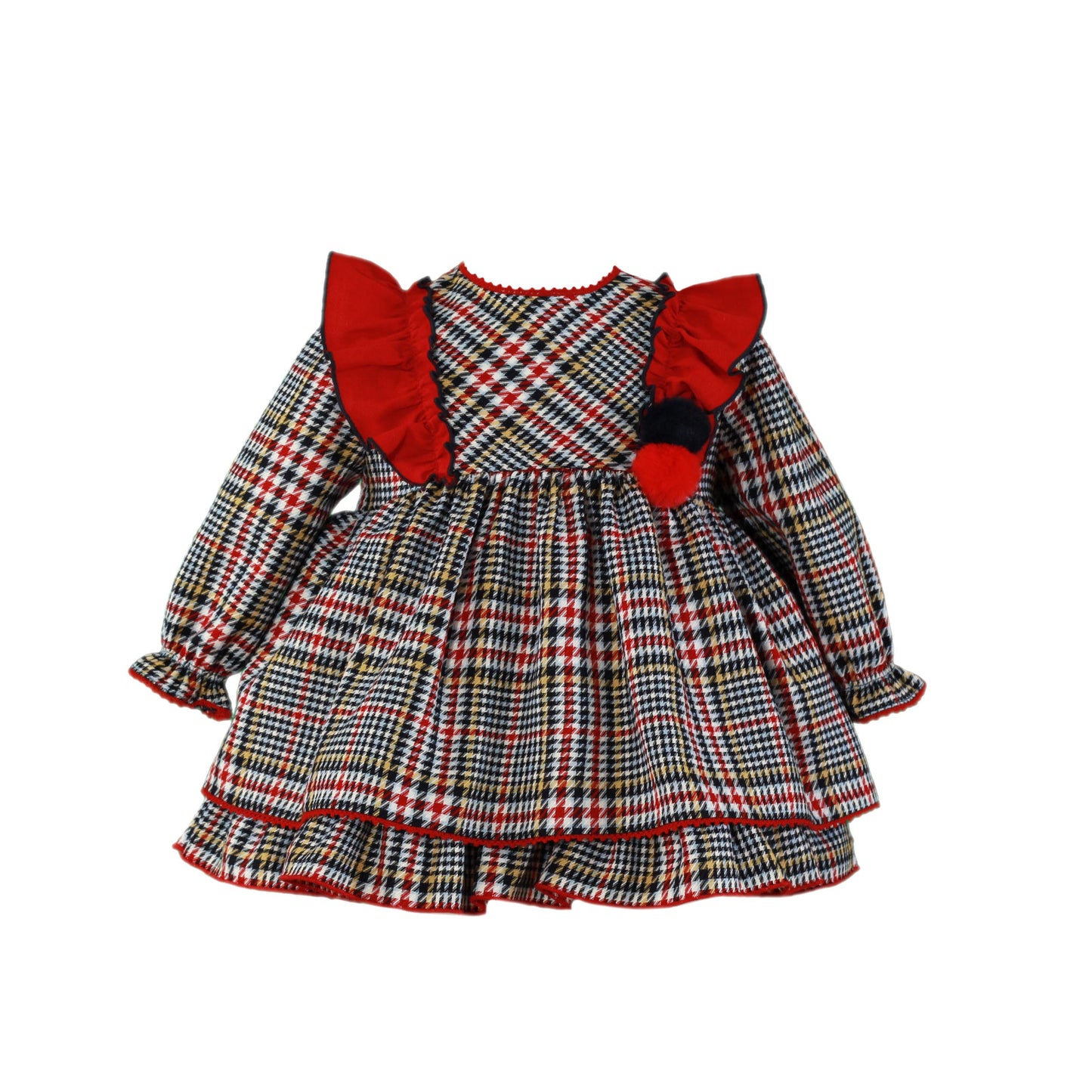 MIRANDA Red & Navy Dogtooth Baby Girls Dress - 147V