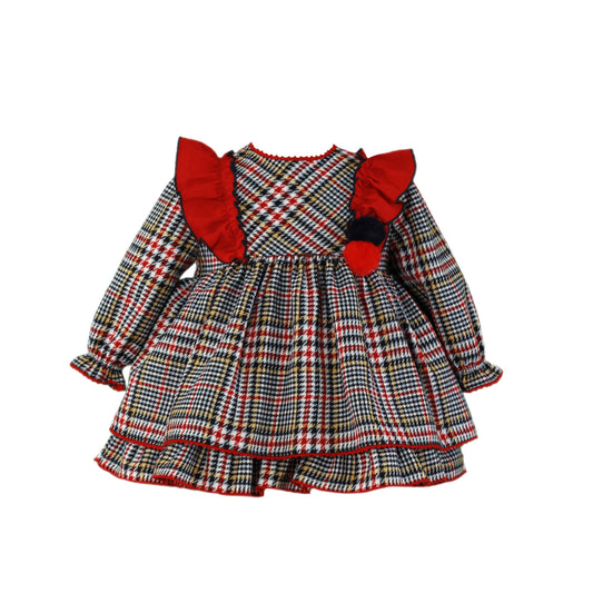 MIRANDA Red & Navy Dogtooth Baby Girls Dress - 147V