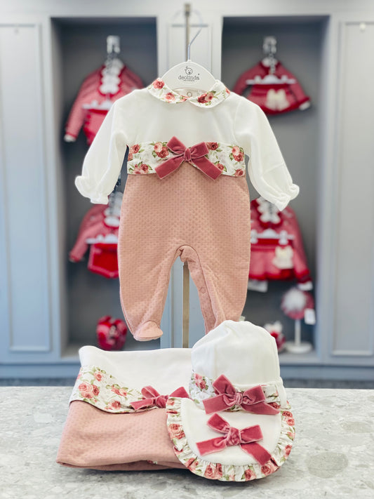 AW25 DEOLINDA Ella Girls Deep Pink Floral Four Piece Layette Set - 25114