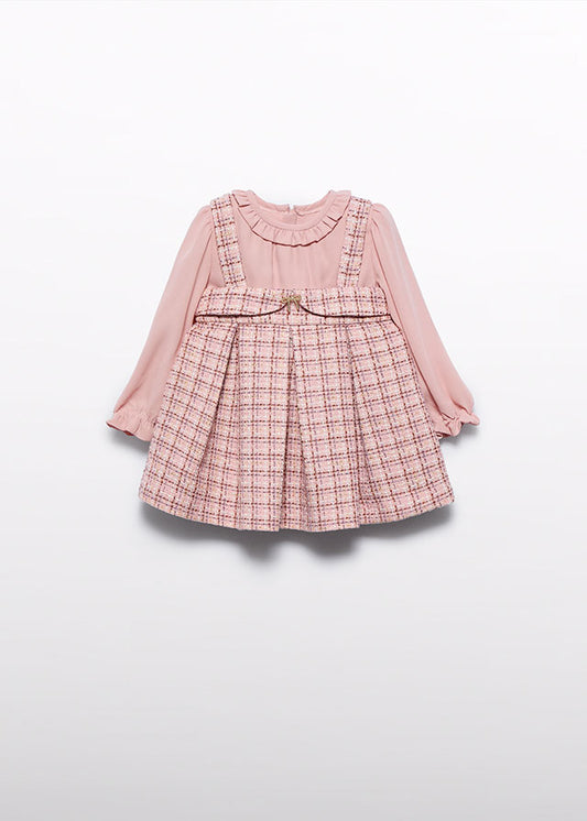 AW25 ABEL & LULA Petal Girls Pink Tweed Pinafore Dress - 5504