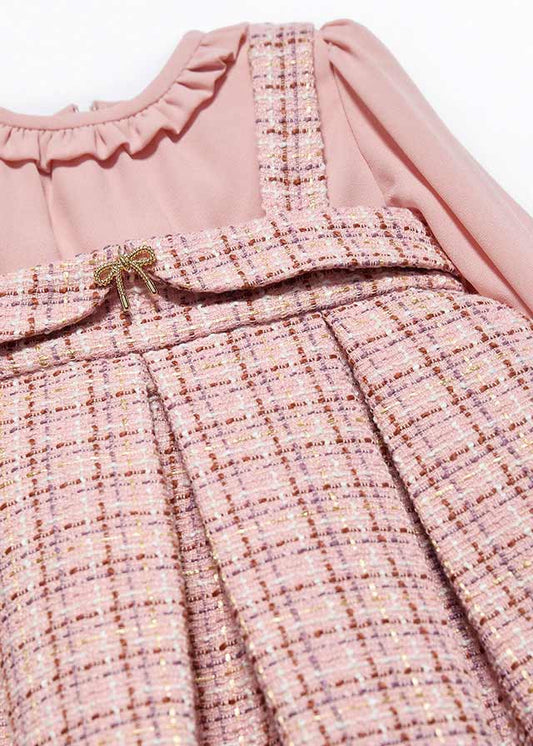 AW25 ABEL & LULA Petal Girls Pink Tweed Pinafore Dress - 5504