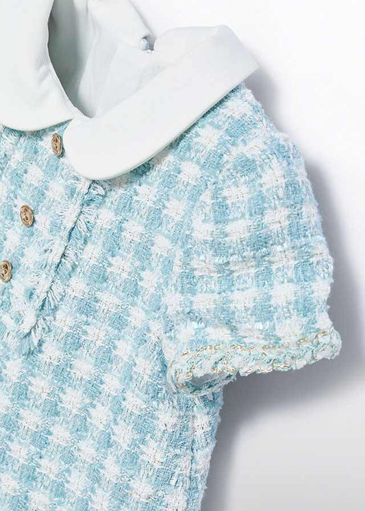 AW25 ABEL & LULA Aqua Girls Lurex Dogtooth Dress - 5511