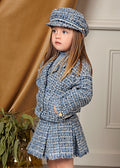 AW25 ABEL & LULA Sky Blue Girls Tweed Skirt Set with Jacket - 5841