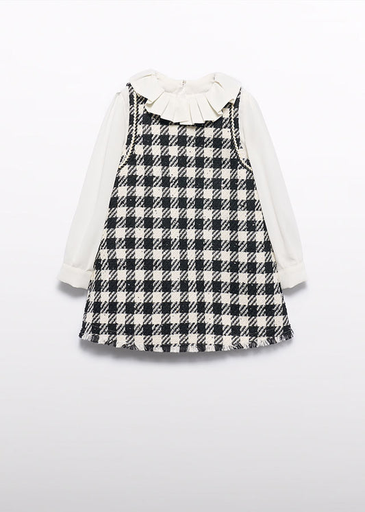 AW25 ABEL & LULA Black Girls Tweed A-Line Dress - 5526
