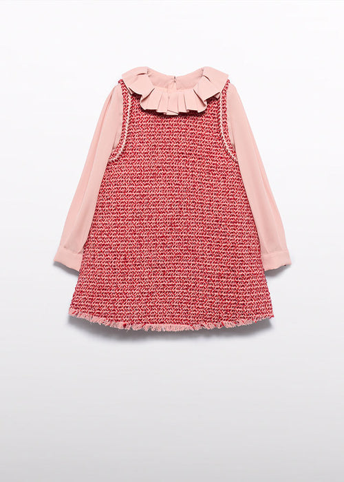 AW25 ABEL & LULA Red Girls Tweed A-Line Dress - 5526