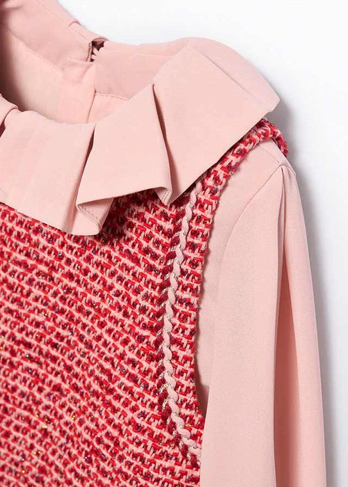 AW25 ABEL & LULA Red Girls Tweed A-Line Dress - 5526
