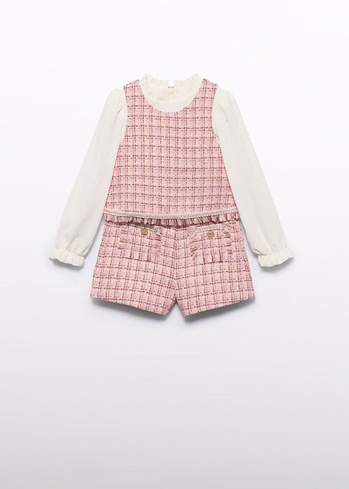 AW25 ABEL & LULA Petal Girls Pink Tweed Short Set - 5727