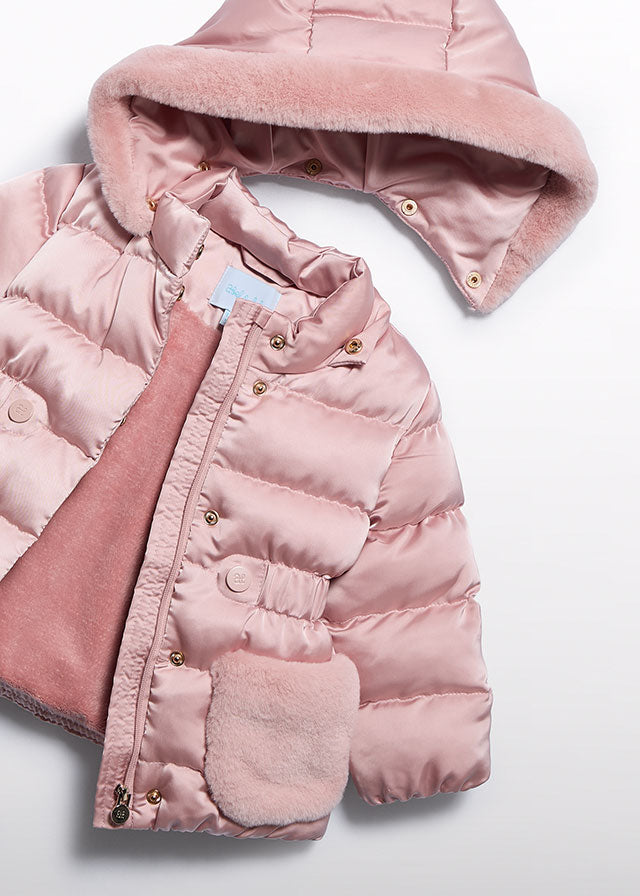 AW25 ABEL & LULA Petal Girls Pink Satin Padded Coat - 5821