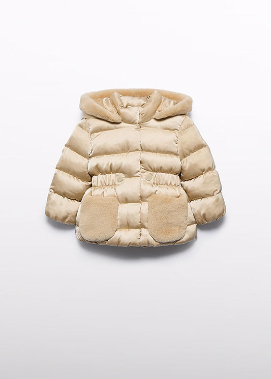 AW25 ABEL & LULA Almond Girls Cream Satin Padded Coat - 5821