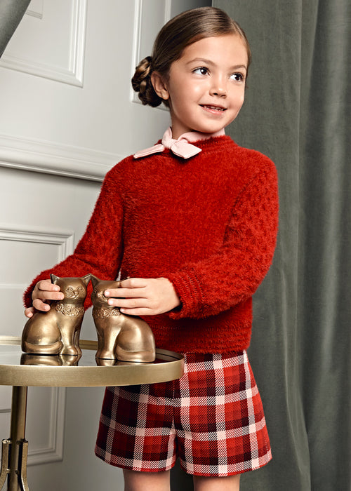 AW25 ABEL & LULA Red Girls Plaid Short Set with Jumper - 5827