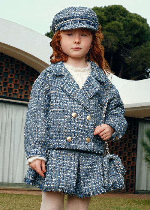AW25 ABEL & LULA Sky Blue Girls Tweed Skirt Set with Jacket - 5841