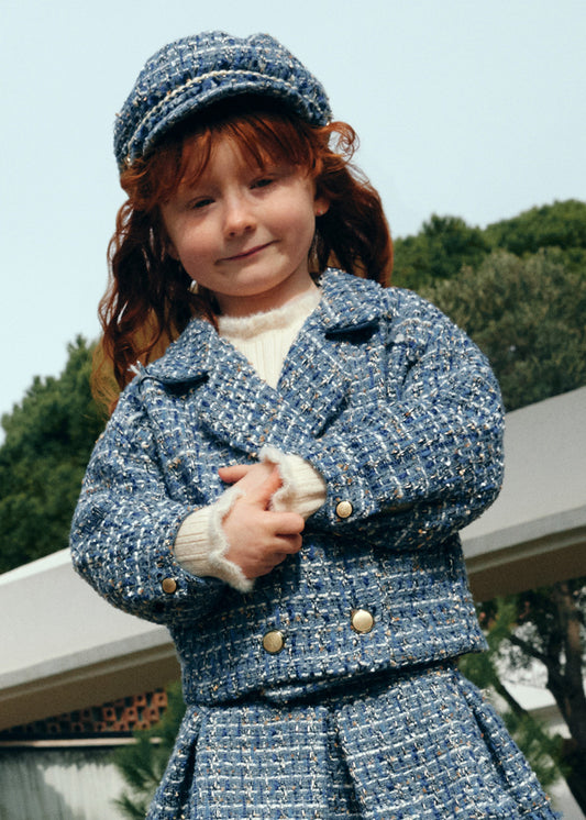 AW25 ABEL & LULA Sky Blue Girls Tweed Skirt Set with Jacket - 5841